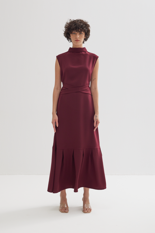 High Neck Sleeveless Dress in Maroon