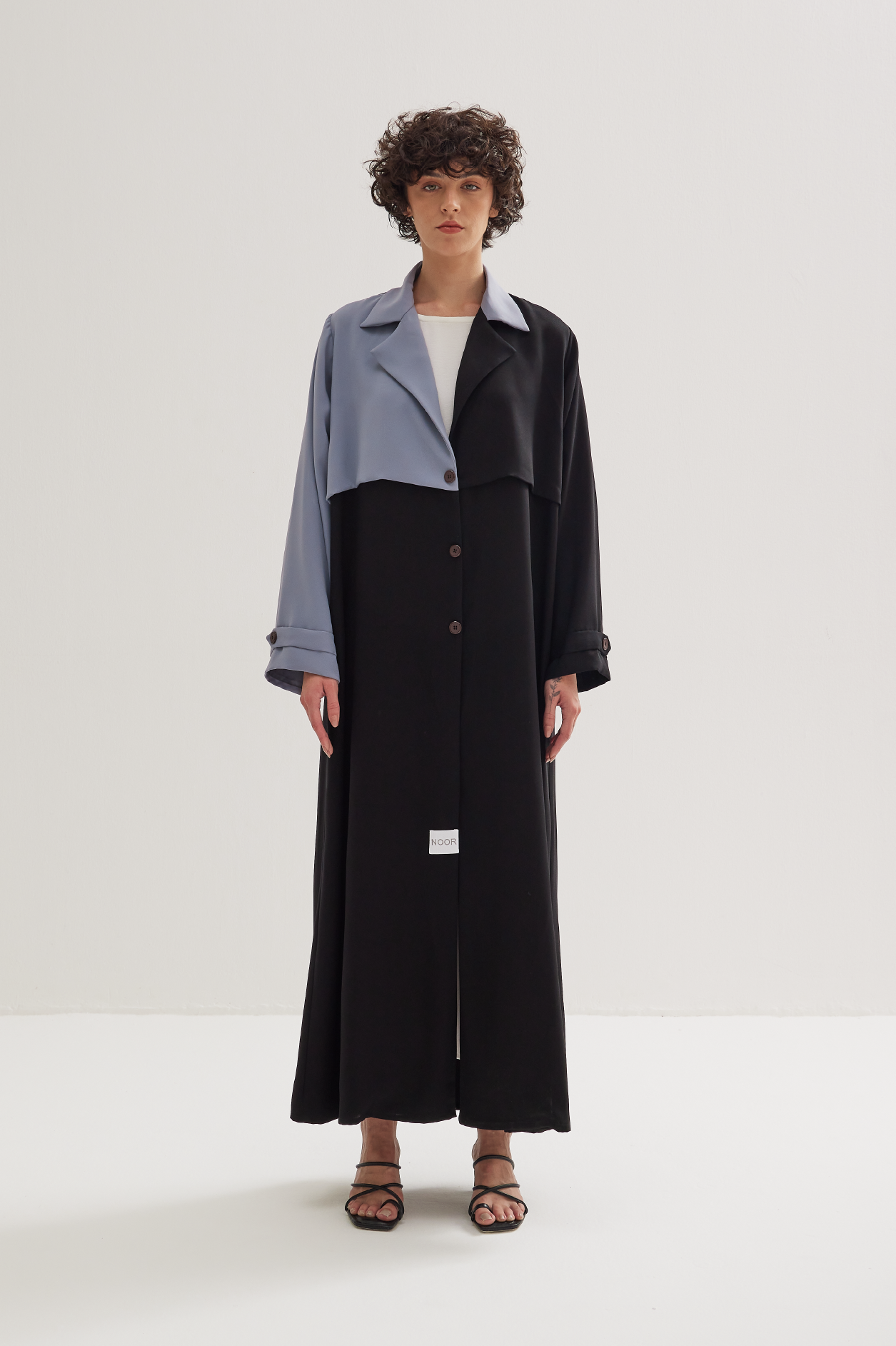 Coat Abaya in Greyish Blue and Black
