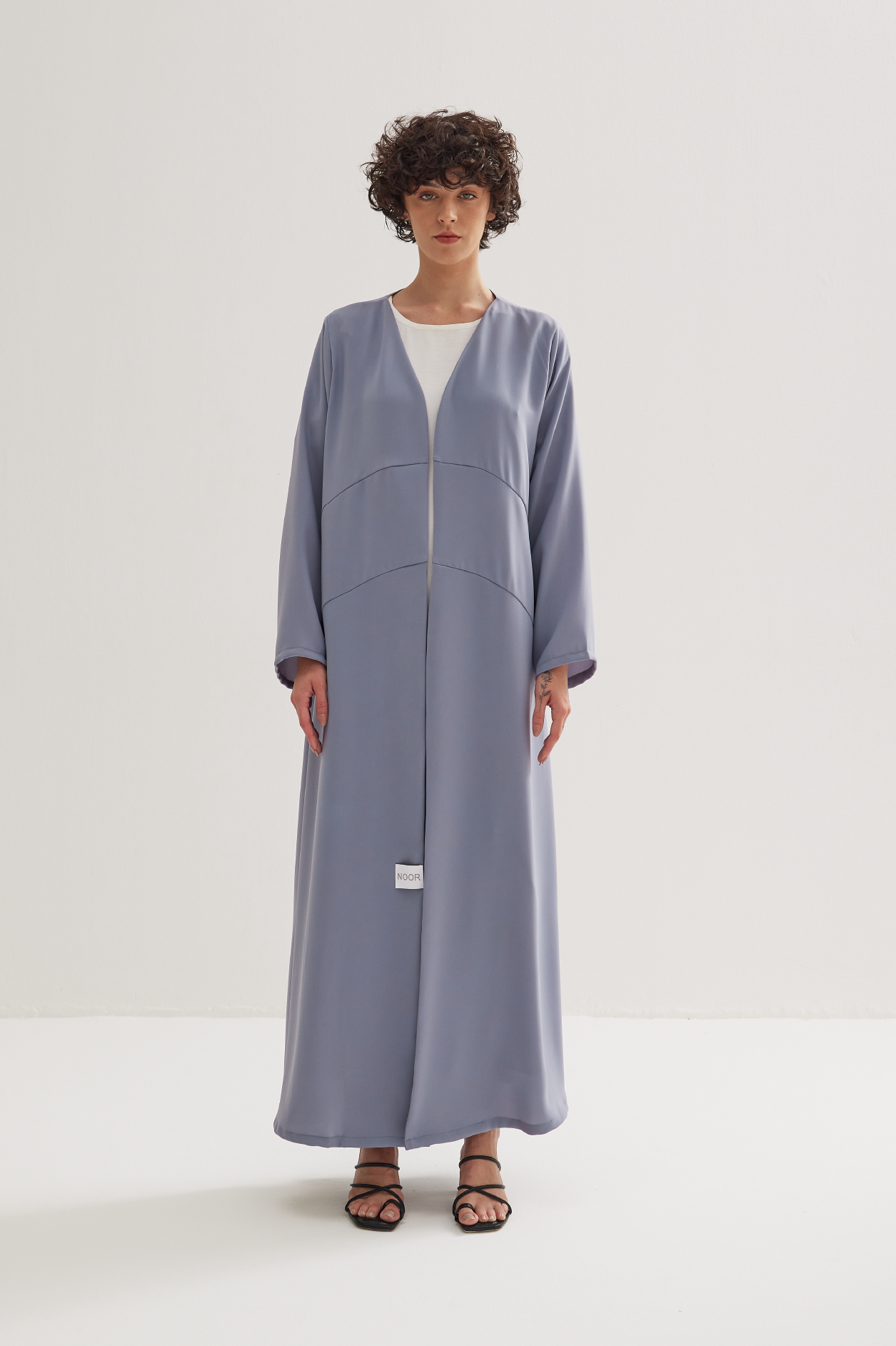 V-Neck Abaya in Light Grey