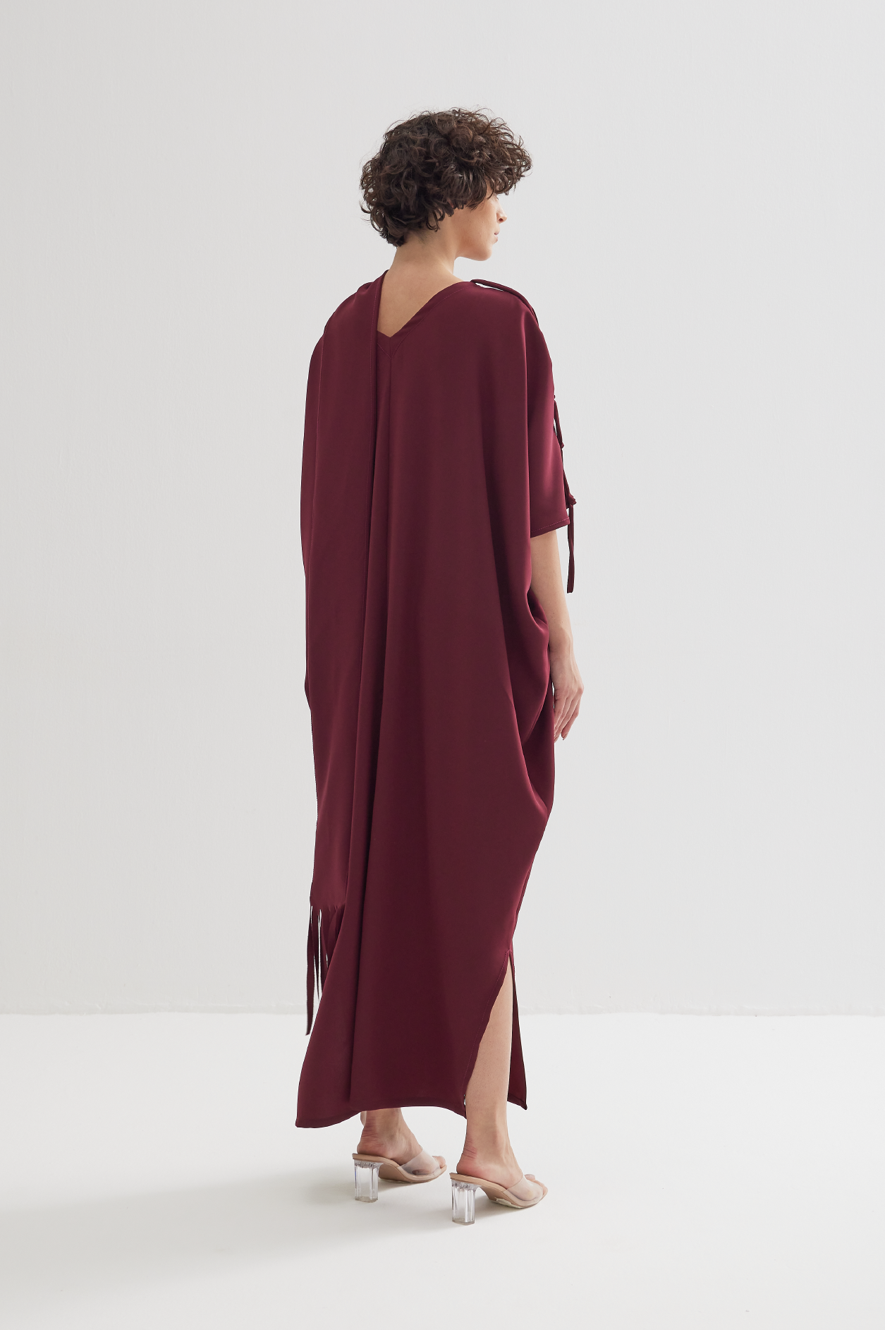 Bish-Cut Kaftan Dress in Maroon