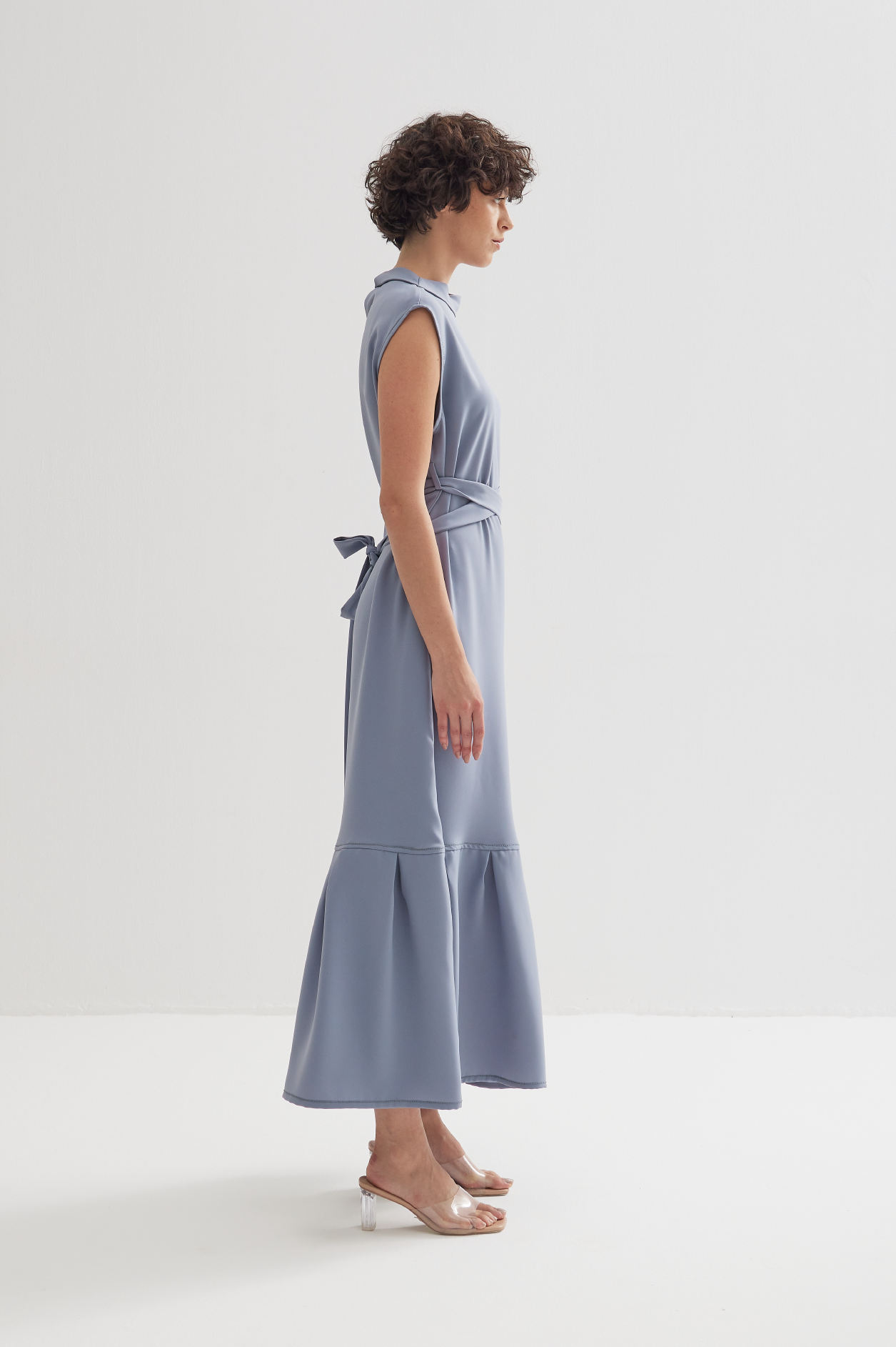 High Neck Sleeveless Dress in Light Grey