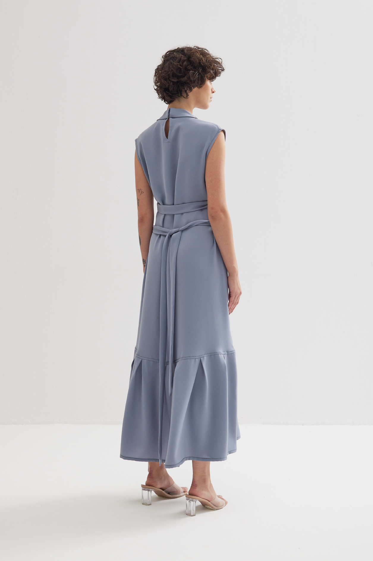 High Neck Sleeveless Dress in Light Grey