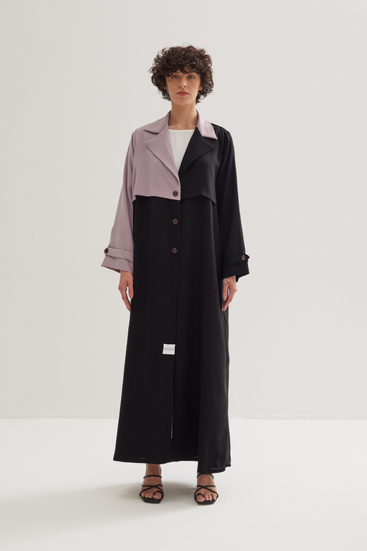 Coat Abaya in Neutral Purple and Black
