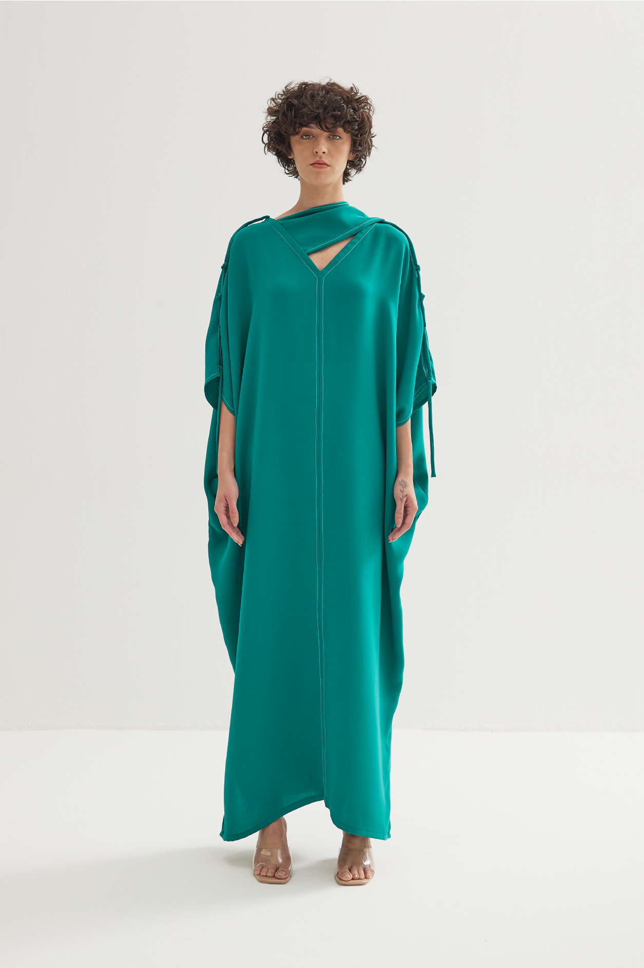 white christmas dresses Leem Laser-Cut Kaftan in Gray main image 0