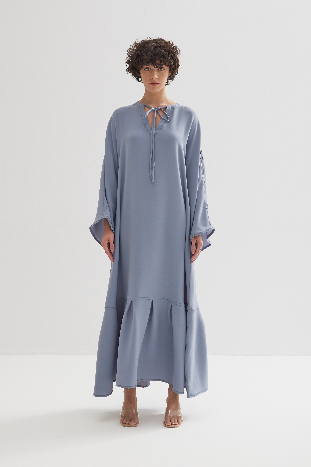 V Neck Dress in Light Grey